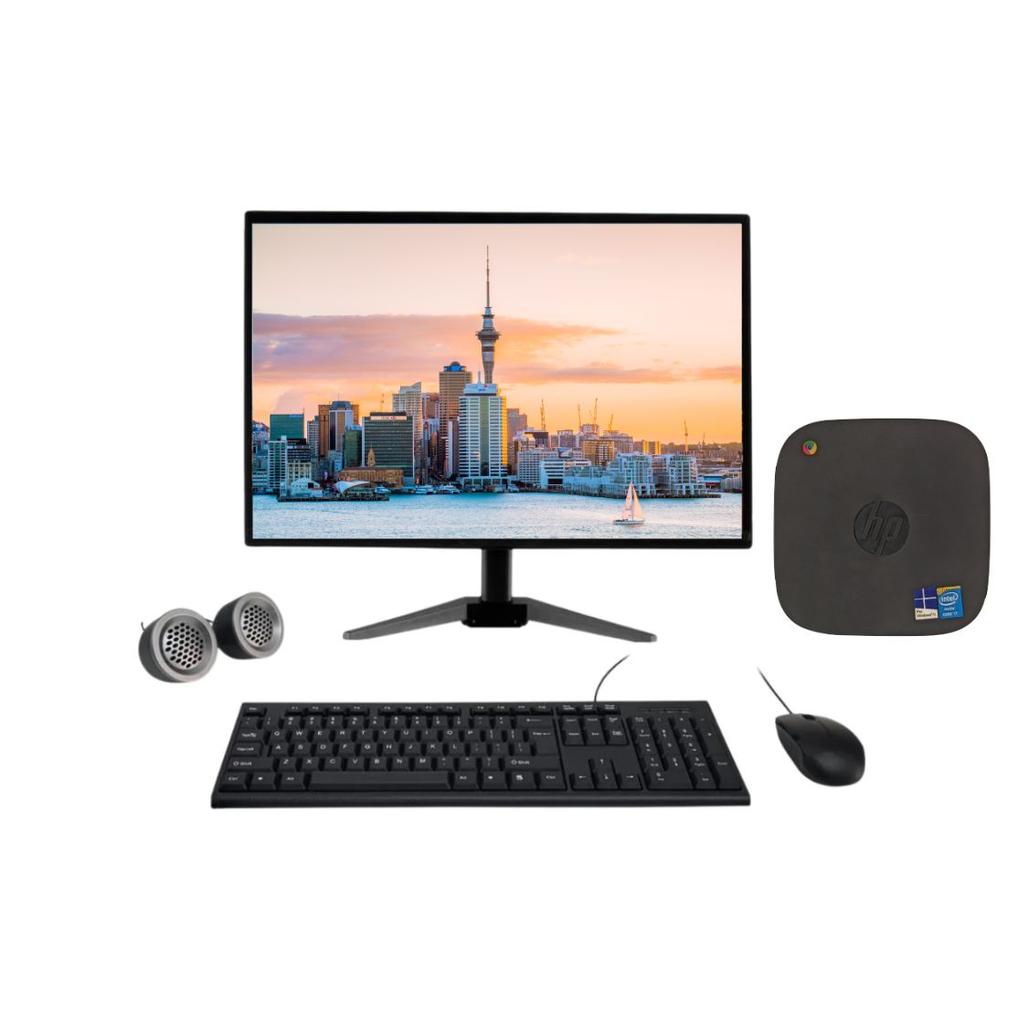 HP Chromebox All-in-One Desktop Computer Set | Intel i7-8th Gen | 19" HD LED Monitor | Wired KB & Mouse | Speakers| Wi-Fi | Windows 11 Pro | Refurbished