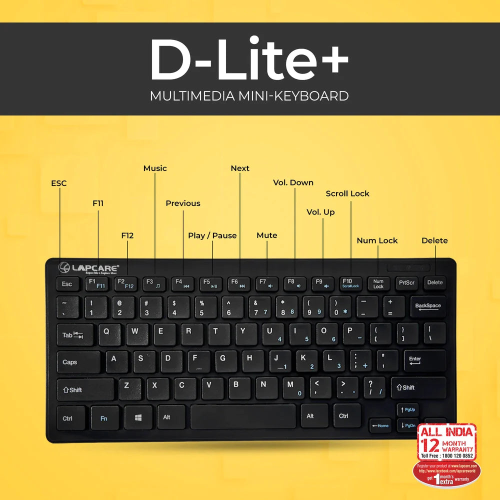 D-Lite - Blk 87 Key Mini Multimedia Keyboard