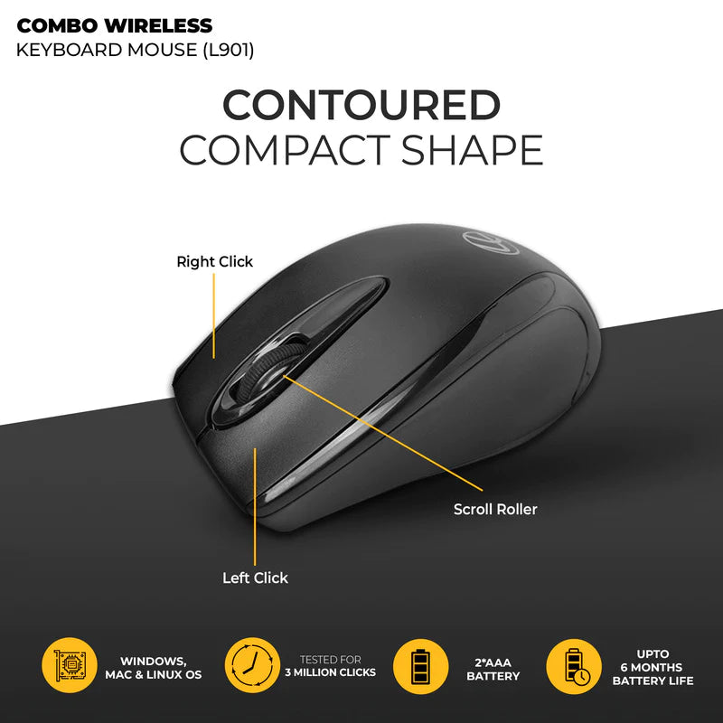 Wireless Combo 104 Key Keyboard + Mouse 1200dpi - non Multimedia