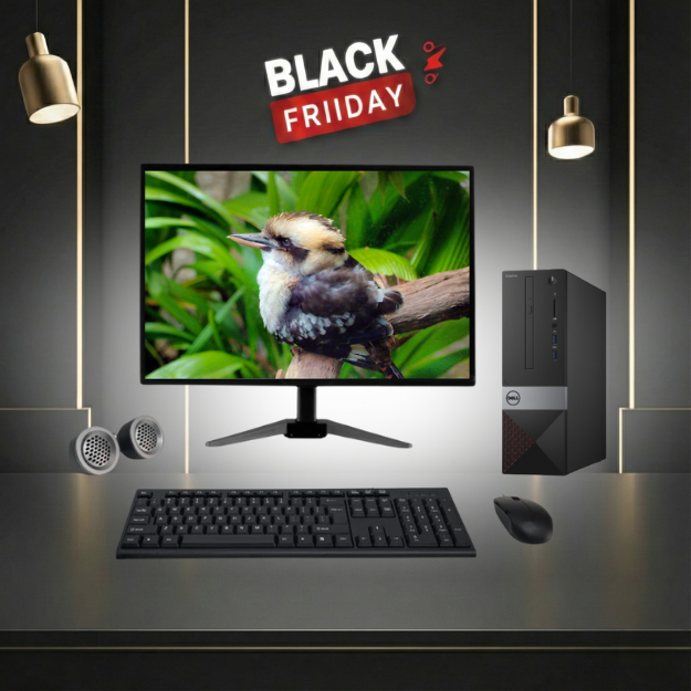 Dell Vostro SFF PC All-in-One Desktop Computer Set | Intel i3-7th Gen | 19" HD LED Monitor| Wired KB & Mouse | Speakers | Wifi | Win 11 Pro | Refurbished