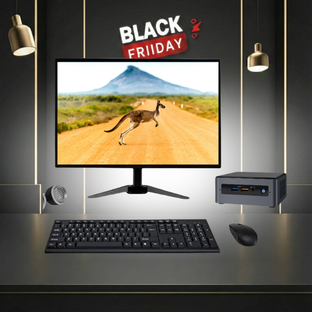 Intel NUC Mini PC All-in-One Desktop Computer Set | Intel i3-8th Gen | 19" HD LED Monitor| Wired KB & Mouse | Speakers | Wifi | Win 11 Pro | Refurbished