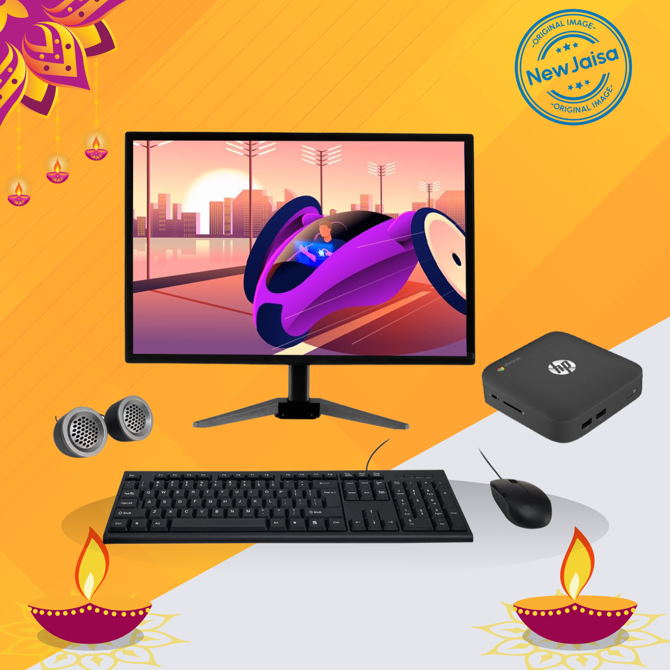 HP Chromebox All-in-One Desktop Computer Set | Intel i7-4th Gen | 19" HD LED Monitor | Wired KB & Mouse | Speakers| Wi-Fi | Win 10 Pro | Refurbished