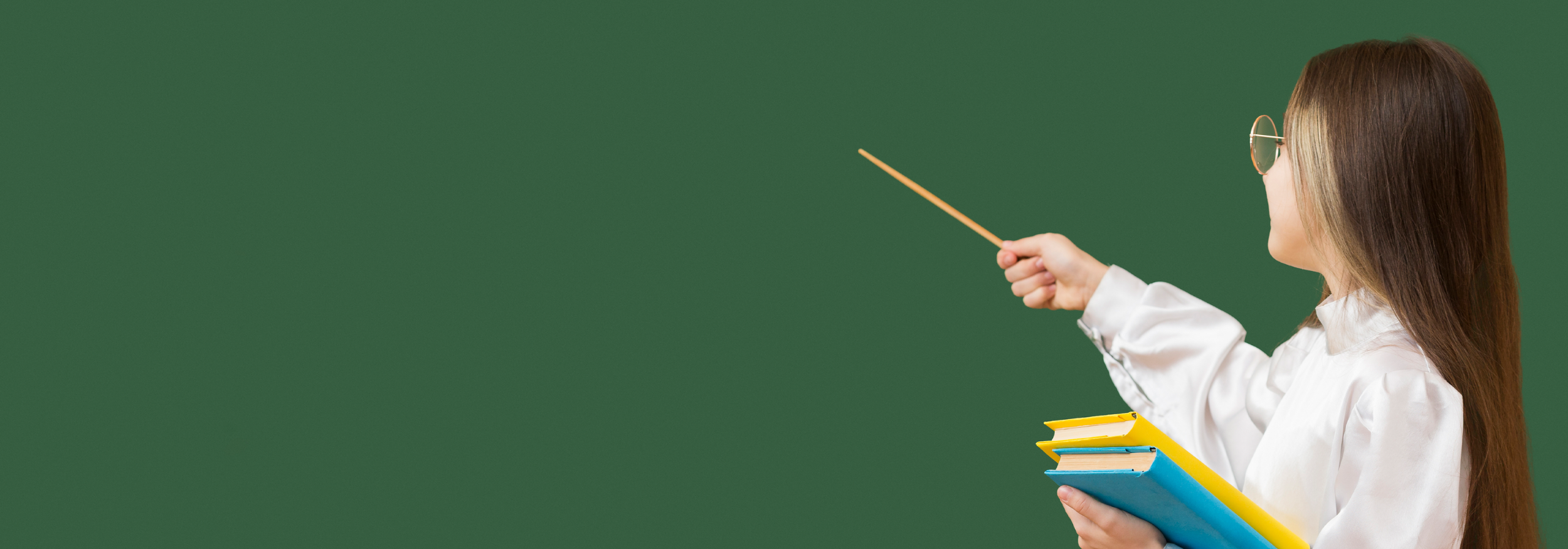 Educational Page Young girl pointing blackboard