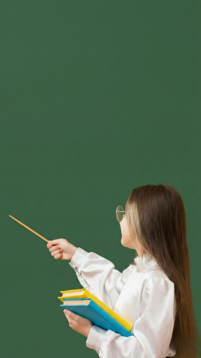 Educational Page Young girl pointing blackboard2