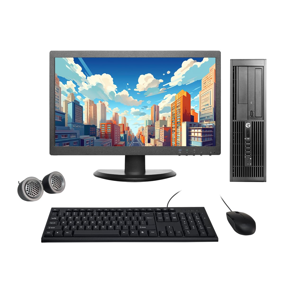 Refurbished HP Compaq 19" HD All-in-One Desktop Computer Set | i3-2nd Gen | 19" HD LED Monitor| Wired KB & Mouse| Speakers| WiFi| Windows 10 Pro| MS Office - Newjaisa