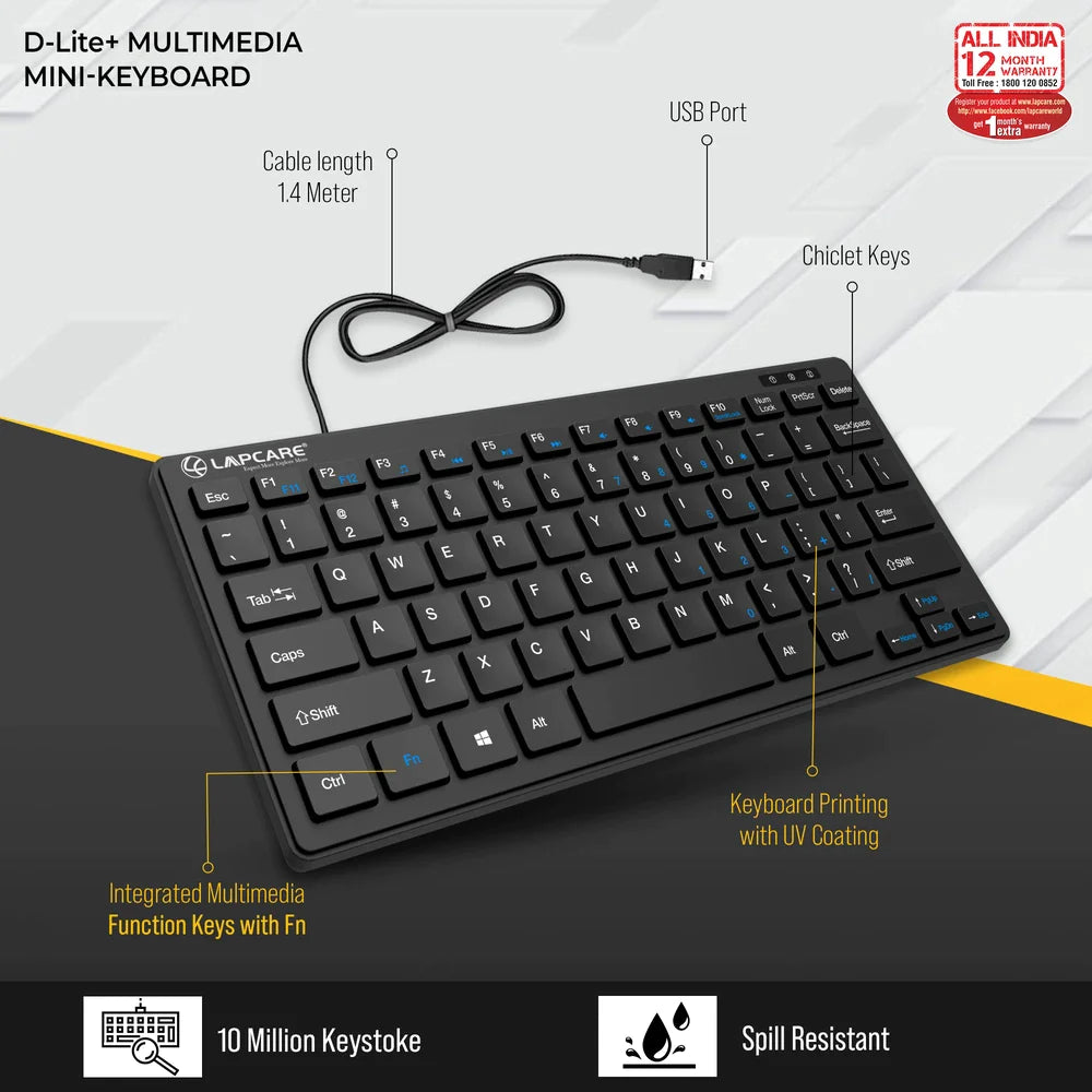 D-Lite - Blk 87 Key Mini Multimedia Keyboard - Newjaisa