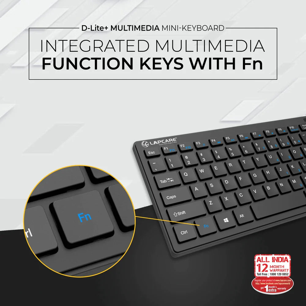 D-Lite - Blk 87 Key Mini Multimedia Keyboard - Newjaisa