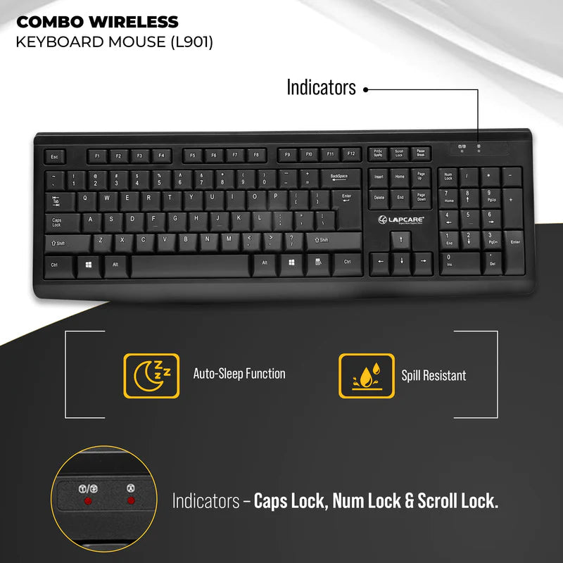 Wireless Combo 104 Key Keyboard + Mouse 1200dpi - non Multimedia - Newjaisa