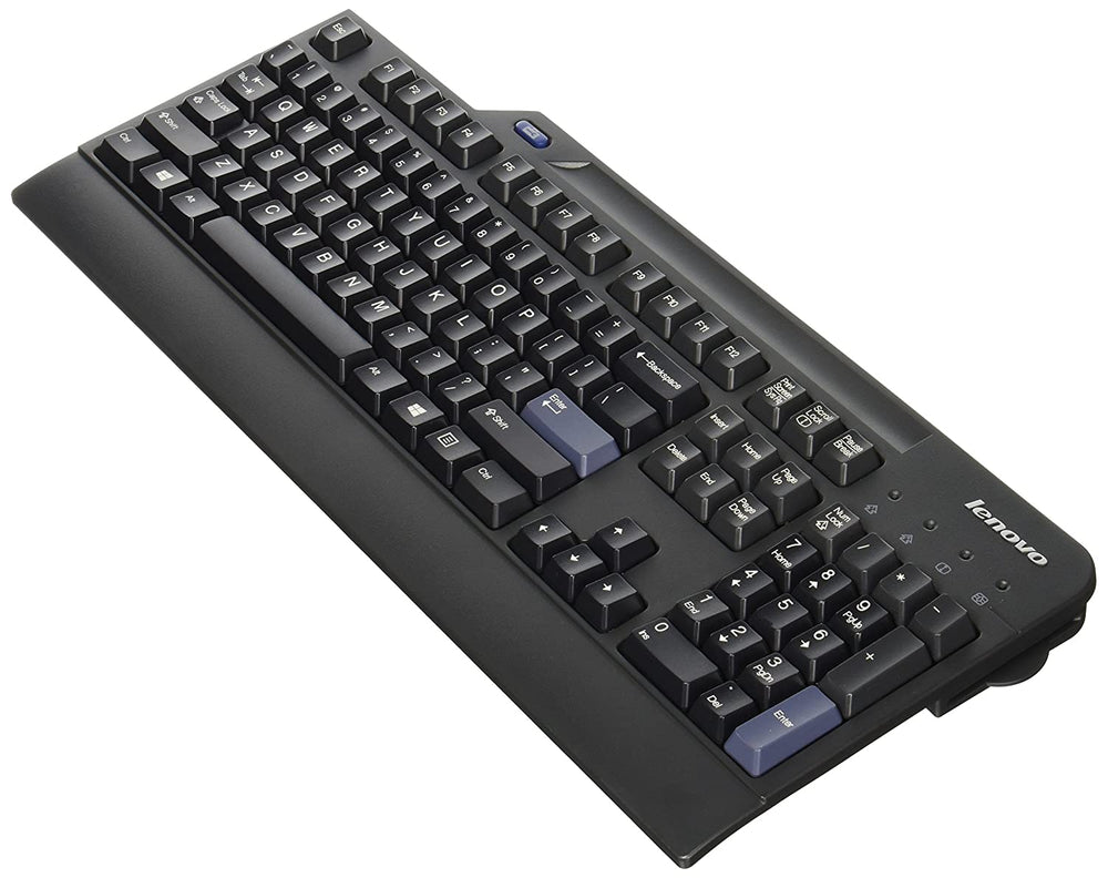 The Lenovo USB Smartcard Keyboard features an adjustable tilt, and a two-meter cable to increase flexibility and comfort. With a compact design that still features a full-sized keyboard and number pad, the Lenovo wired keyboard is ideal for home and office environments